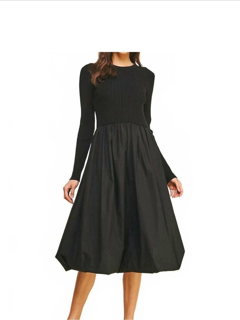 En Saison Black Long-Sleeve Midi Dress